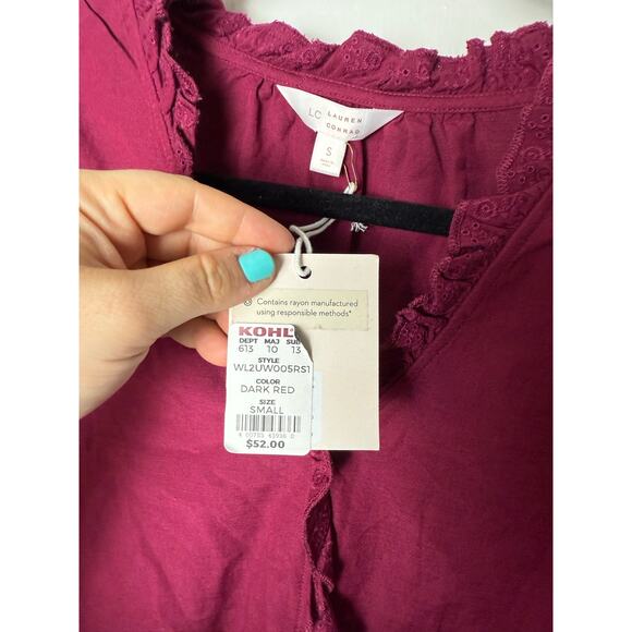 LC Lauren Conrad Blouse Women's Small Deep Pink Ruffle Girly Feminine NEW - Picture 9 of 9